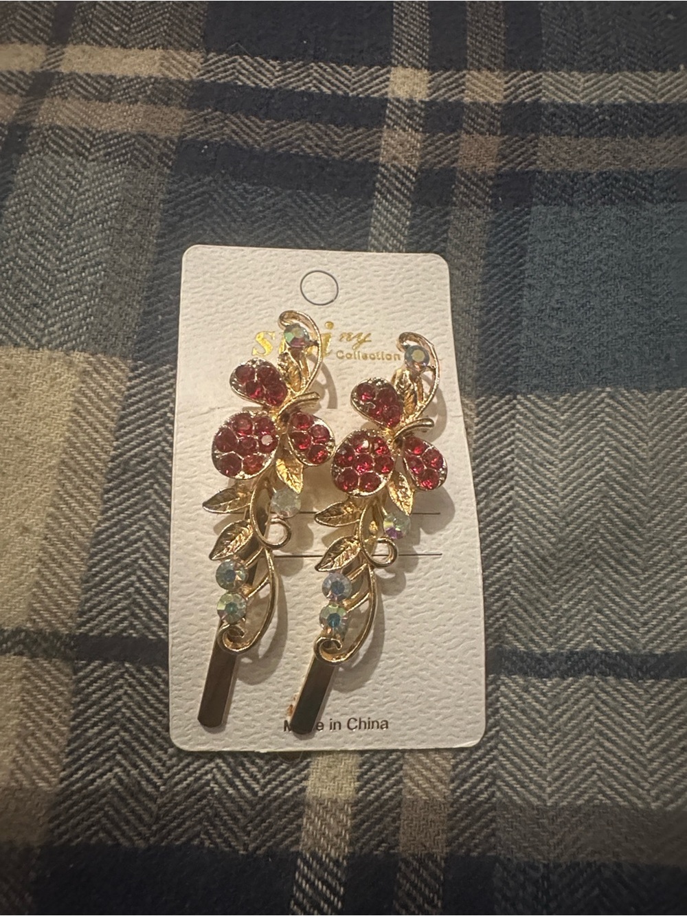 Gold Floral hair Accesories with Red Crystal Accents